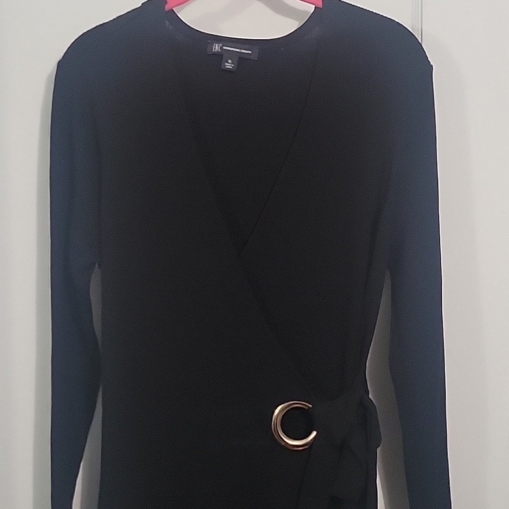 INC Wrap Black Long Sleeve Sweater Dress, Created for Macy's, Size:XL - Picture 2 of 9